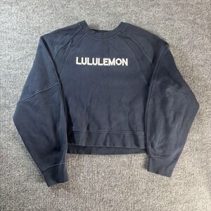Lululemon Sweatshirt Womens Large Blue Graphic Crewneck Cropped Fleece Pullover
